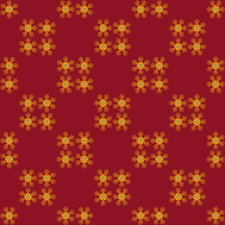 Christmas gold snowflakes. Red background seamless pattern. Packaging.のイラスト素材