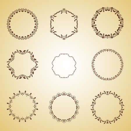 Set of vintage brown frame. Vector collection.のイラスト素材