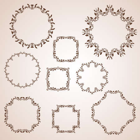 Vintage brown frame. Cute collection seven pieces.のイラスト素材