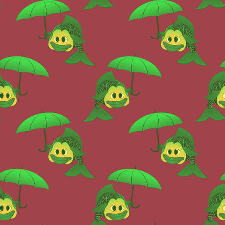 Fish with umbrella. Marine and underwater themes.のイラスト素材