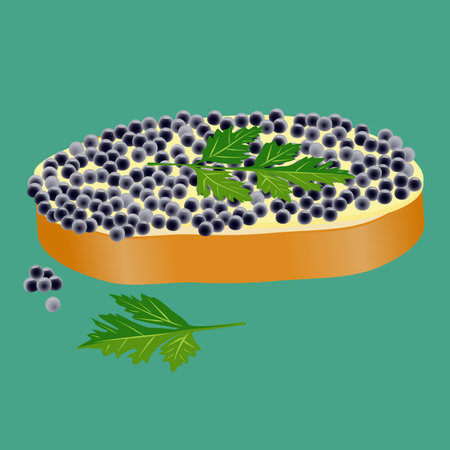 Sandwich with black caviar. Series food. Delicious foodsのイラスト素材