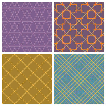 Seamless pattern set. Purple background. The collection of symmetric seamless patternsのイラスト素材