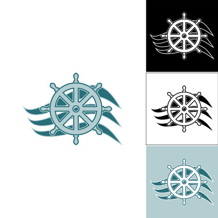 Logo marine helm on the waveのイラスト素材