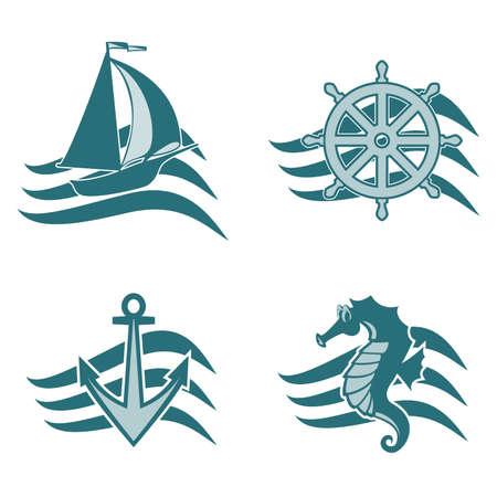 Set of logos on the theme of the seaのイラスト素材