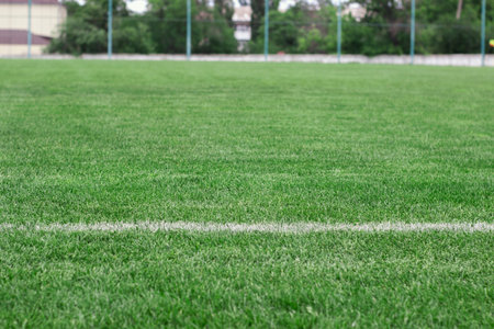 spare soccer field with white markings for training with a focus on the grass