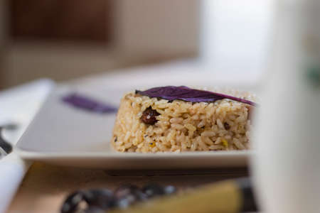 Congri dish of Cuban national cuisine. Congri, Rice with beans, a typical dish of Cuban food. Simple but delicious dish of rice with fried beans and Congri, typical Cuban dishの写真素材