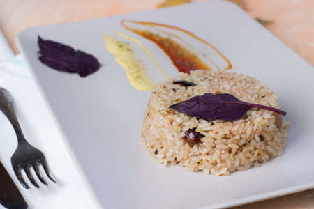 Congri dish of Cuban national cuisine. Congri, Rice with beans, a typical dish of Cuban food. Simple but delicious dish of rice with fried beans and Congri, typical Cuban dishの写真素材