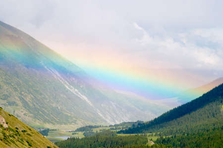 Rainbow over Chon-Aksu valley, Kyrgyzstanの写真素材