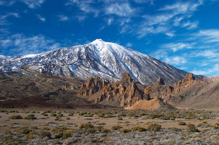 Teide volcano in snowの写真素材