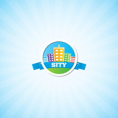The emblem of the city. Drawing colored houses in the style of cartoon.のイラスト素材