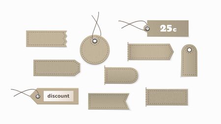 Cardboard tags of different shapes. Set of cardboard price tags labels of various shapes.のイラスト素材