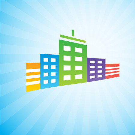 Colored houses.Drawing colored houses in the style of cartoon.のイラスト素材