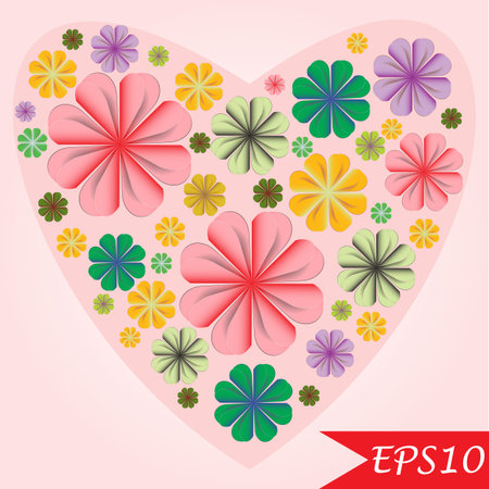 illustration with heart of colored flowersのイラスト素材