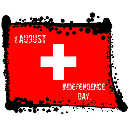 1 august celebration. Swiss red flag. Flag in grungy style.  Confederation dayのイラスト素材