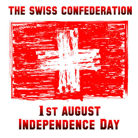 Switzerland flag. Day of confederation red swiss flag.のイラスト素材