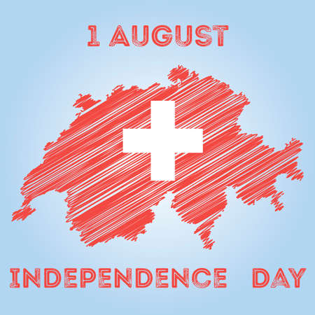 Red map of Switzerland, Swiss Confederation, day of 1st augustのイラスト素材
