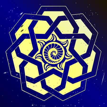 Space sacred geometry. Mandala in the gold color.のイラスト素材