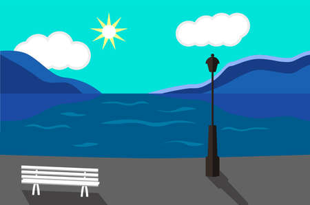 Seaside Landscape. Seaside Promenade art illustrationのイラスト素材