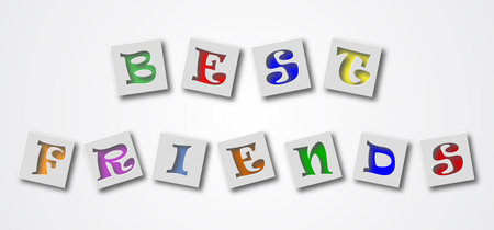 Vector art with colored card lettering inscription best friends. Garland with colorful letters on white background. Illustration for friendship day.のイラスト素材