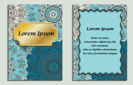 Colorful cover with pattern in oriental vintage style. Card or brochure design. Floral designed flyer or frameのイラスト素材
