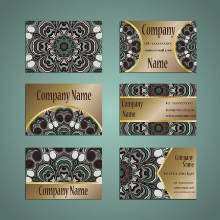Floral mandala pattern and ornaments. Vector vintage business cards big set. Oriental design.のイラスト素材