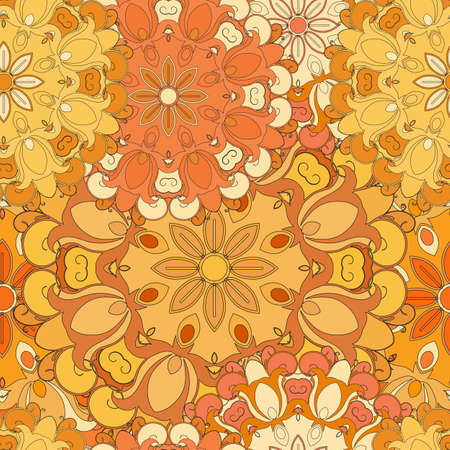 Orange seamless pattern for oriental print or decoration. Japanese designed flowered motif. Eastern, , arabic, indianasian, turkish wrapping-paper or ethnic background. Vector art.のイラスト素材