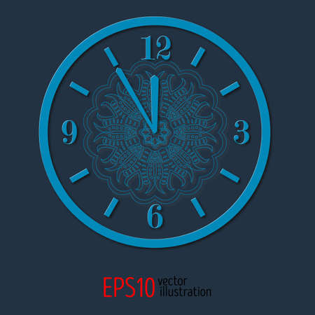 Blue elegant vitage clock for new year and christmas design. vector illustration with lacy patternのイラスト素材