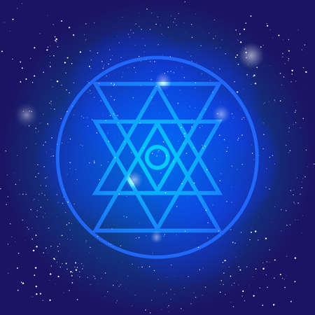 Sacred geometry simbol in space. Geometry 3d symbolic. polygonal sign in circleのイラスト素材