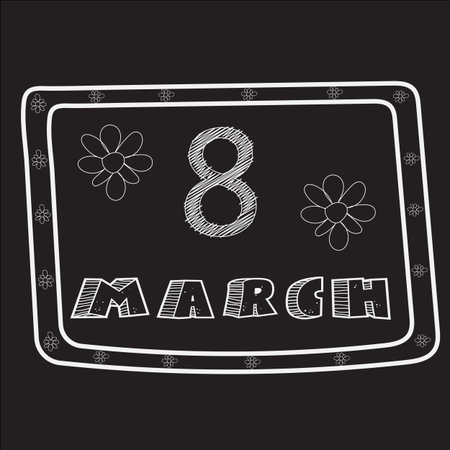 Conventionalized design for 8 March made in style of chalky sketch on the black board. Original art for card on the Womens Dayのイラスト素材