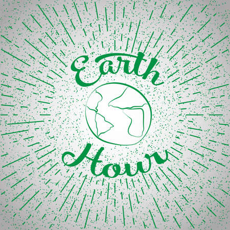 Sketch with green globe and rays, doodle icon. Illustration for saving environment at Earth Hour.のイラスト素材