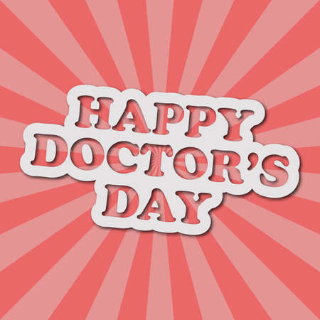 Cartoon style card with text happy doctors day. Greeting design vector illustration.のイラスト素材
