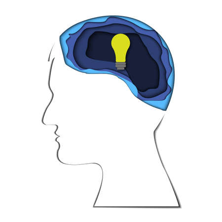 Knowledge is light theme 3d, made in paper style, , vector design for info graphics, websites, mobile and print media. Eureka. Man who had a brain-wave.のイラスト素材
