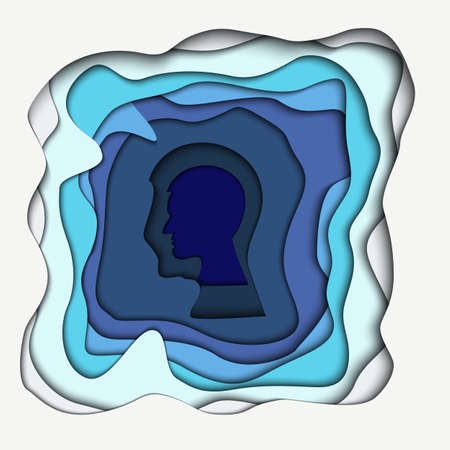 3d paper-made modern silhouette of a man head. Profile of human face in stylish design.のイラスト素材