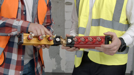 Architects check new equipment for installing underfloor heating