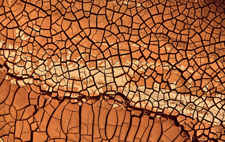Desert. Aerial view of a beautiful cracks in the ground. texture, deep crack. Effects of heat and...
