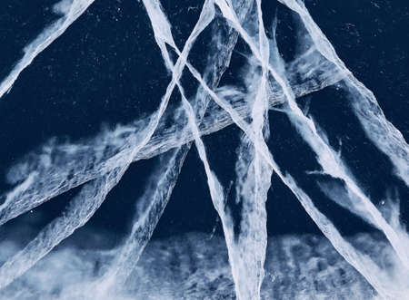 Texture of ice of Baikal lake in Siberia. blue lake ice.の写真素材