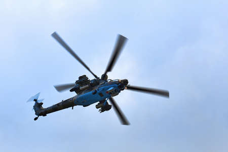 Mil Mi-28 Mi-28NM, codification of NATO: Havoc. Russian all-weather, day-night, military tandem, two-seat anti-armor attack helicopter on MAKS 2019 airshow. ZHUKOVSKY, RUSSIA, AUGUST 27, 2019.のeditorial素材