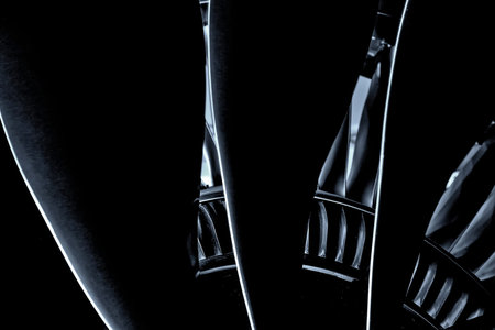 Modern turbofan engine. close up of turbojet of aircraft on black background. blades of the turbofan...