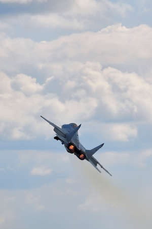 MiG-35 performing demonstration flight of the international aerospace salon MAKS-2019. Moscow International Aviation and Space Salon MAKS 2019. RUSSIA, AUGUST 29, 2019.のeditorial素材