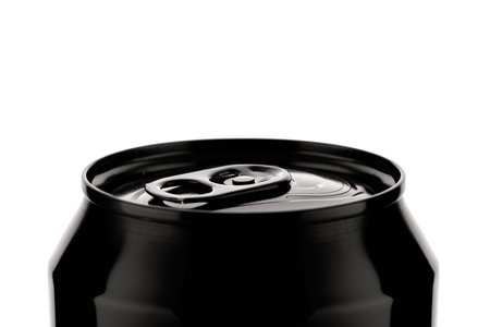 Black metal can. black alluminium can of beer, lemonade or tonic isolated on white background. Empty...