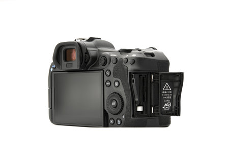 Canon EOS R5 Mirrorless Digital Camera with 8k raw video on a white background. One of the most...
