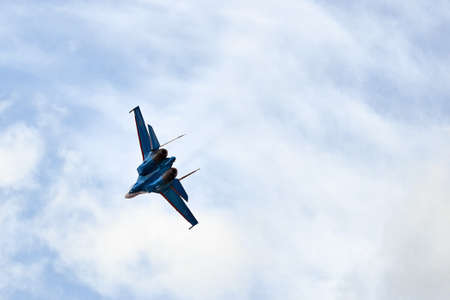 Performance of the aerobatic team Russian Knights, Russian Air Force. planes Sukhoi Su-30SM, NATO code name: Flanker-C. International Military-Technical Forum Army-2020 . 09.25.2020, Moscow, Russiaのeditorial素材