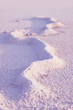 landscape of dry Pink salt lake bed, cracked surface. Natural salt Close up. Surface of a salt lake, background. Top view on Pink salt lakeの写真素材