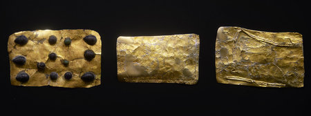 Ancient golden objects of the Scythians. Scythian Gold, Treasures of Eurasian Nomads. Golden Scythian Artifact, belt decoration. 07.07.21, Rostov region, Russiaのeditorial素材