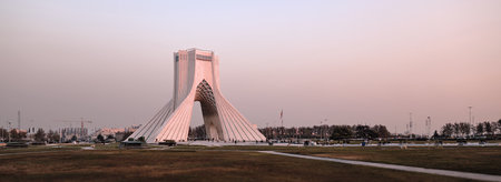 The Azadi Tower is a symbol of freedom in Iran, the main symbol of Irans capital. MS ZI LA Azadi Tower - Freedom Tower, the gateway to Tehran, Popular tourist point at twilight. 02.12.22 Tehran, Iranのeditorial素材