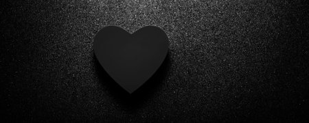 Valentines Day black background, Valentine card on a black background of glitter. Heart Valentine card with beautiful sequins on the background. Generative AI.の素材