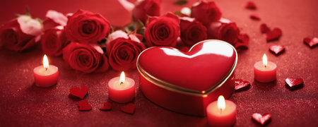 The festive atmosphere of the 14th of February, valentines and small gifts for loved ones. Beautiful festive background for Valentine's Day. background of hearts and valentine cards. Generative AI.の素材