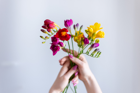 flowers in handsの写真素材