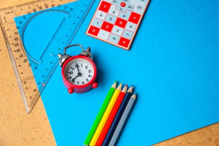 Back to school concept. School supplies on background. Copy space.の写真素材