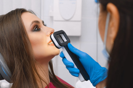 Young patient at the dentistâs appointmentの写真素材